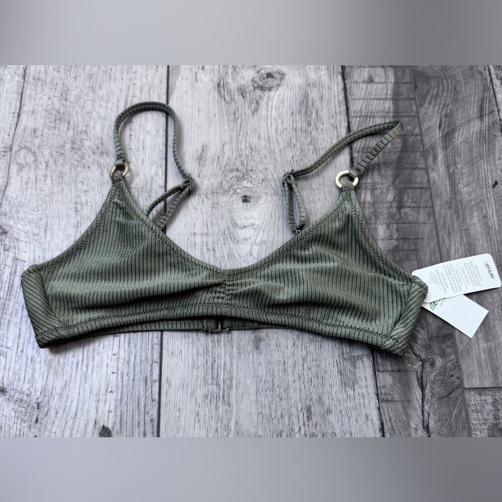 Aerie Beach Babe Shine Rib Voop Bikini Top Women's XS Green NEW NWT